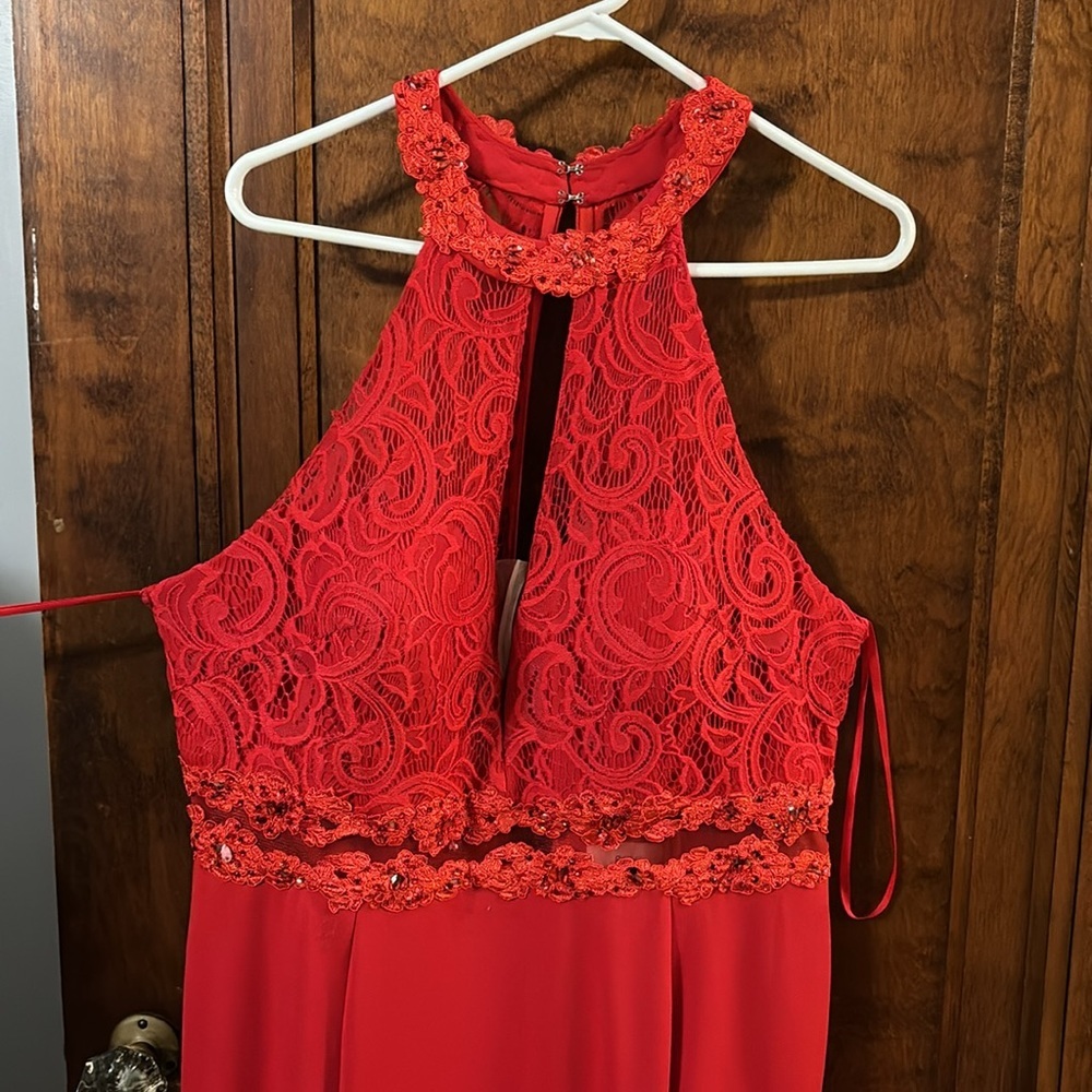 BouBou Red Full Length Halter Prom Dress Size 2X - Picture 2 of 9